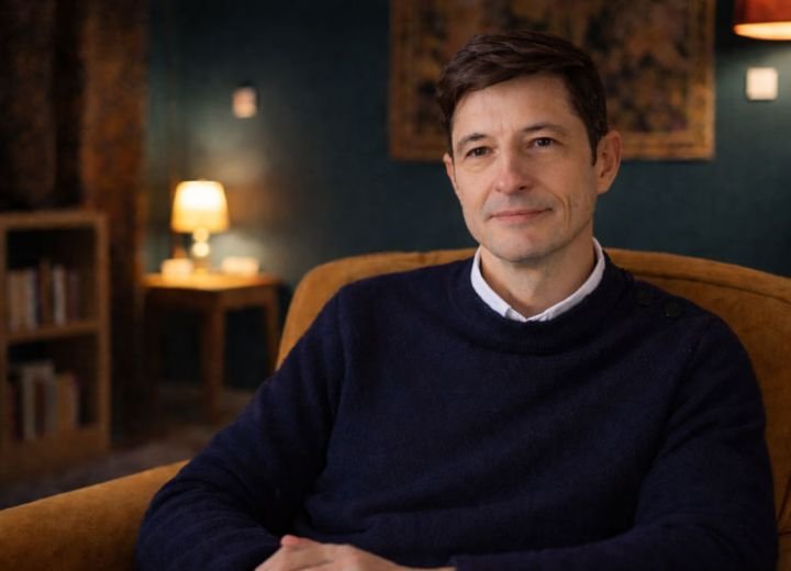 Philippe Bossi, psychologue, assis dans son cabinet à La Rochelle